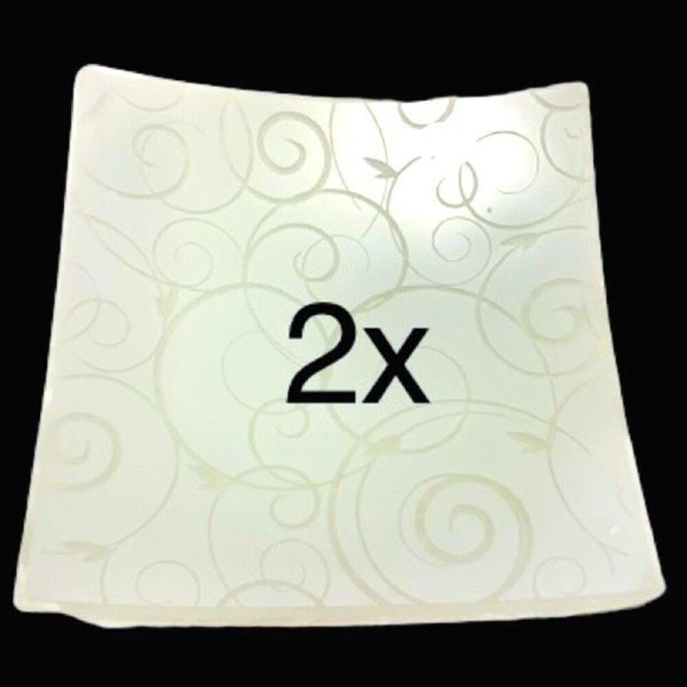 Set of 2 Flushmount Ceiling Lights – Square White Swirl Glass Fixture